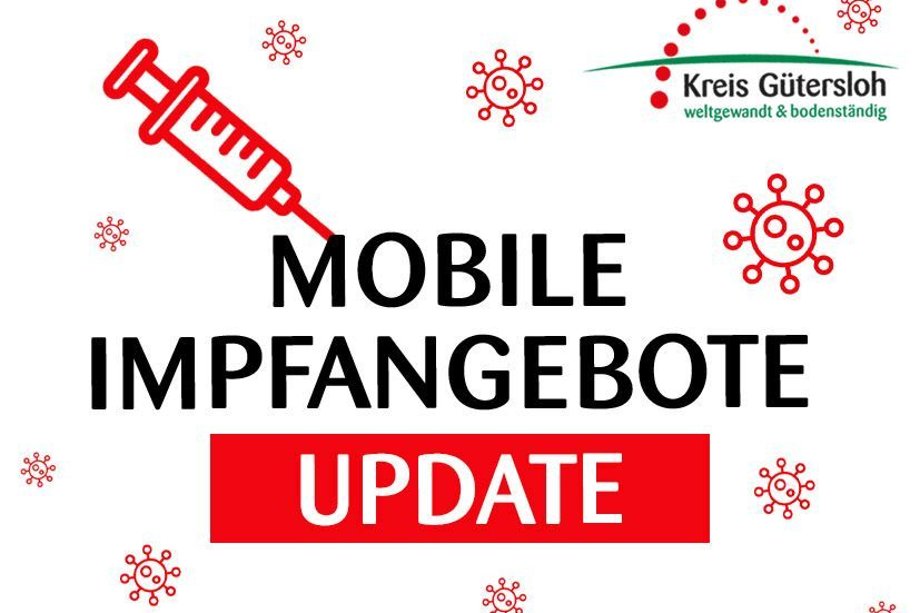 Grafik mit Spritze und Aufschrift Mobile Impfangebote Update