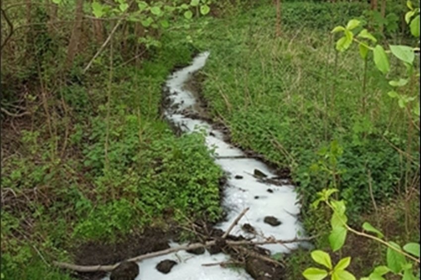 Verunreinigter Bach aufgrund von Putzwasser