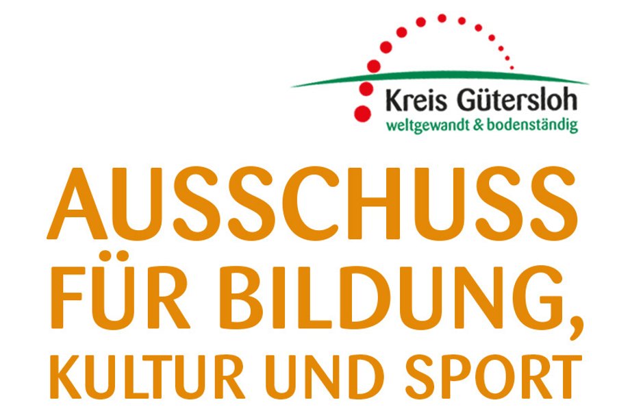 Schriftzug 'Ausschuss für Bildung, Kultur und Sport' kombiniert mit der Dachmarke des Kreises Gütersloh