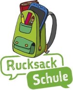 Logo des Programms Rucksack Schule. Es ist ein grün gemalter Rucksack zu sehen.