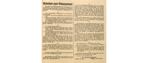 Maßnahmen gegen Wohnungsmangel des Gemeindevorstands Werther vom 23.04.1919