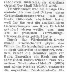 Zeitungsartikel mit der Überschrift: Friedrichsdorfer halten weiter fest zu Gütersloh.